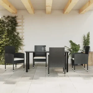 Elegante tuinset van poly rattan met gehard glas in zwart materiaal