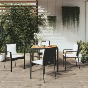 Moderne tuinset van poly rattan met massief acaciahout en gepoedercoat staal