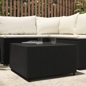 Vierkante tuin salontafel met poly rattan en gehard glas